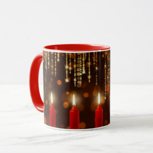 Holiday Red Candles, glisten and gleam, Mug