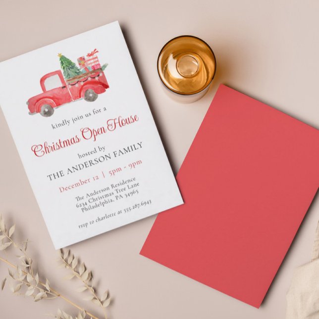 Holiday Red Christmas Truck Open House Invitation (Creator Uploaded)