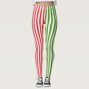 Holiday Red & Elf Green Candy Stripe Striped Leggings