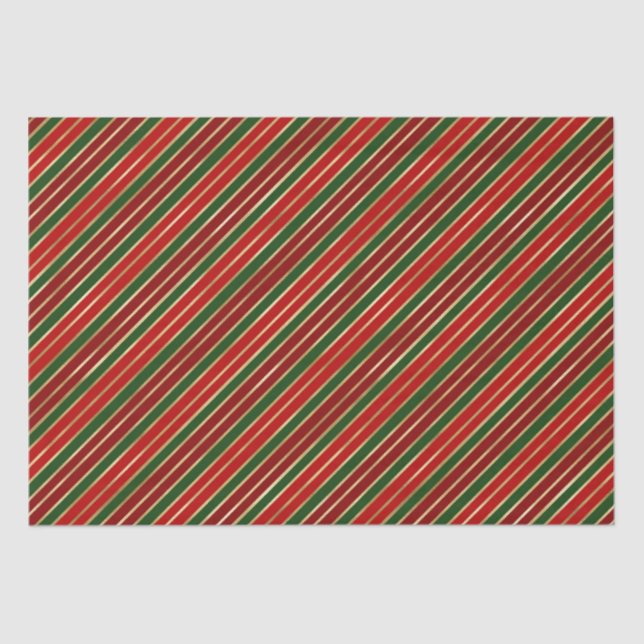 Holiday Red, Gold and Green Christmas Stripes Tissue Paper (Front)
