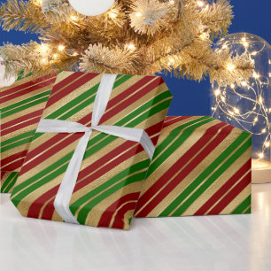Holiday Red, Gold and Green Christmas Stripes Wrapping Paper
