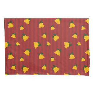 Holiday Red Gold Stripe Bells Christmas Pillowcase