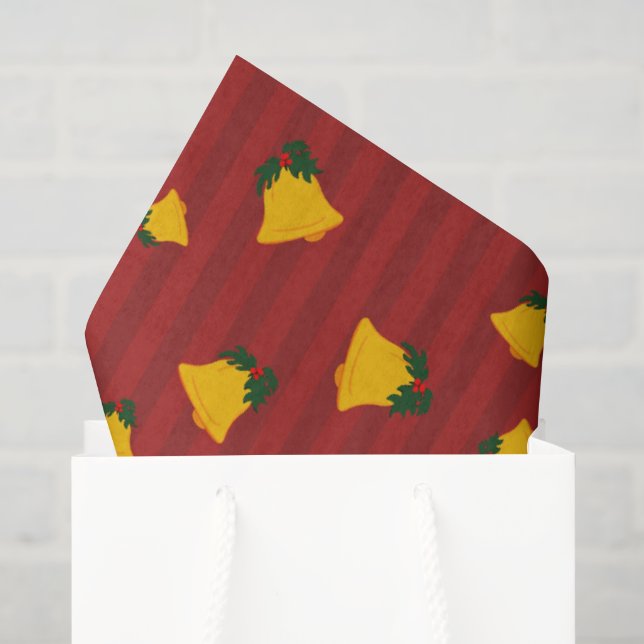 Holiday Red Gold Stripe Bells Christmas Tissue Paper (Gift Bag)