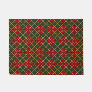 Holiday Red, Green and Gold Glitter Geometric Doormat