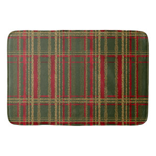 Holiday Red, Green & Gold Glitter Christmas Tartan Bath Mat