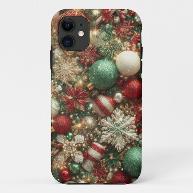 HOLIDAY RED GREEN GOLD SILVER ORNAMENTS Case-Mate iPhone CASE (Back)