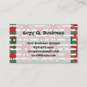 Holiday Red Green Stars Snowflakes Striped Pattern Business Card