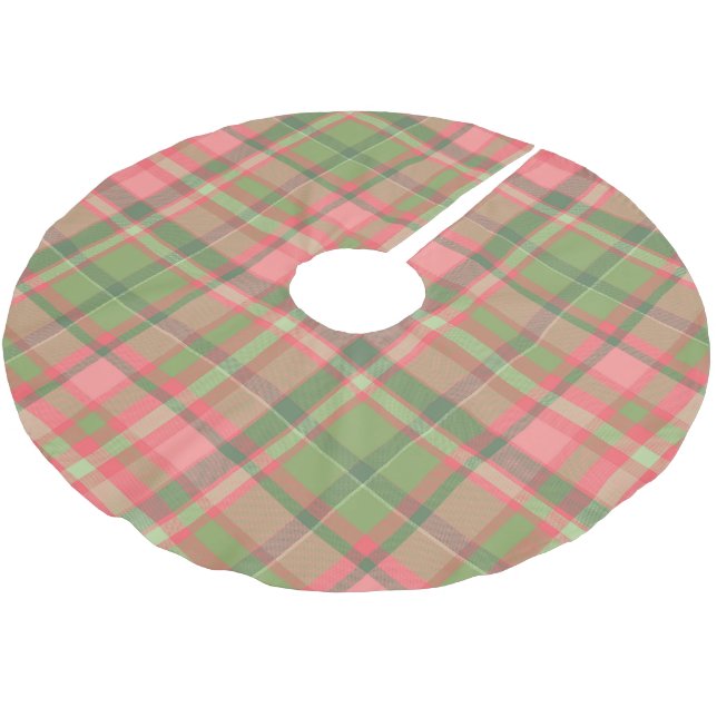 Holiday Red Green Tartan Plaid Brushed Polyester Tree Skirt (Angled)