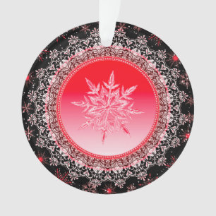 Holiday Red Ice Crystal Snowflake Ornament