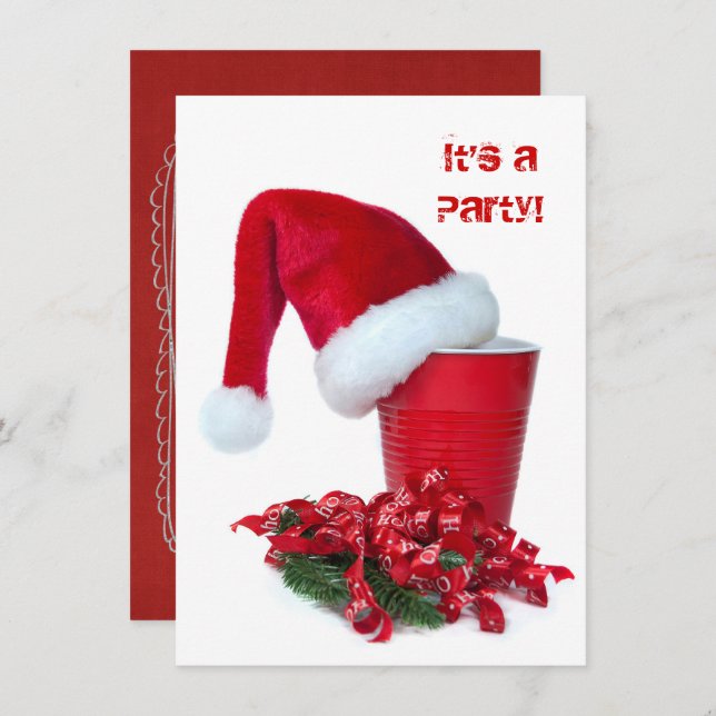Holiday Red Party Cup and Cap Invitation (Front/Back)