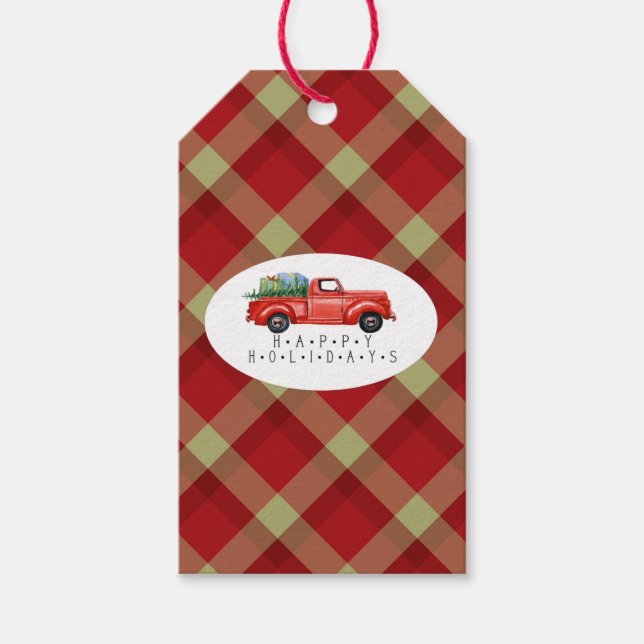 Holiday Red Pick Up Truck Gift tag (Front)