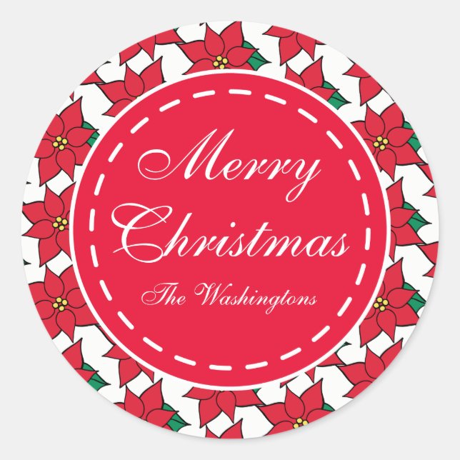 Holiday Red Poinsettia Christmas Gift Tag Stickers (Front)
