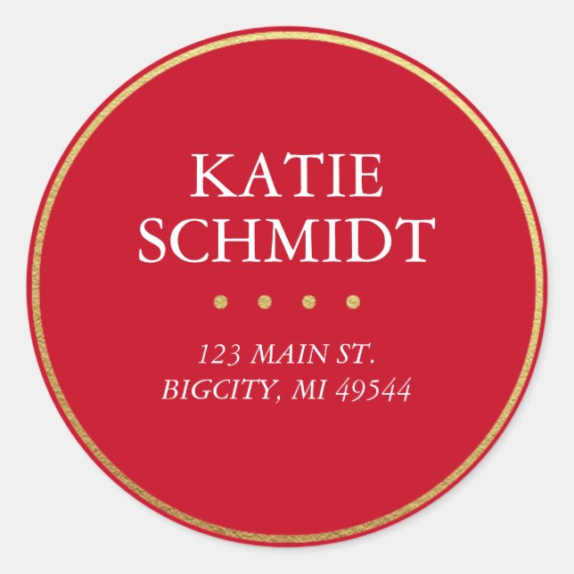 Holiday Red Return Address Label w/ Faux Gold Foil (Front)