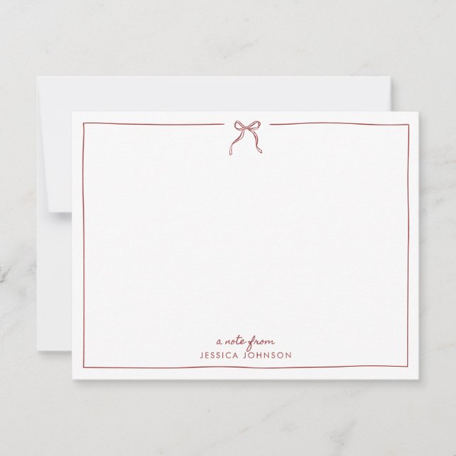 Holiday Red Stripes Bow Note Card (Front)
