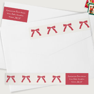 holiday red vintage berry bows on cream christmas wrap around label