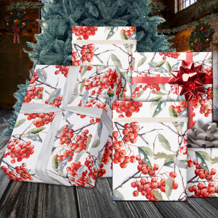 Holiday Red Winterberry Holly  Wrapping Paper