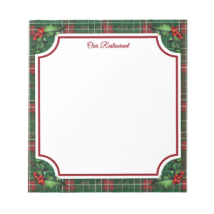 Holiday Restaurant Green Plaid Notepad