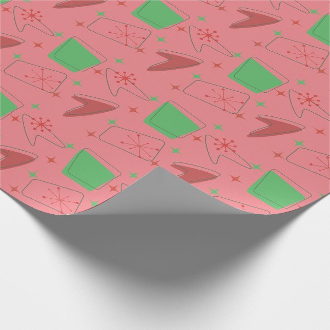 Holiday Retro Atomic Pattern in Salmon Pink Wrapping Paper (Corner)