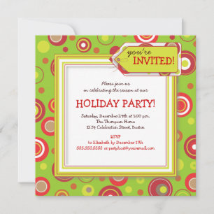 Holiday Retro Red & Green Polka Dot Party Invitation