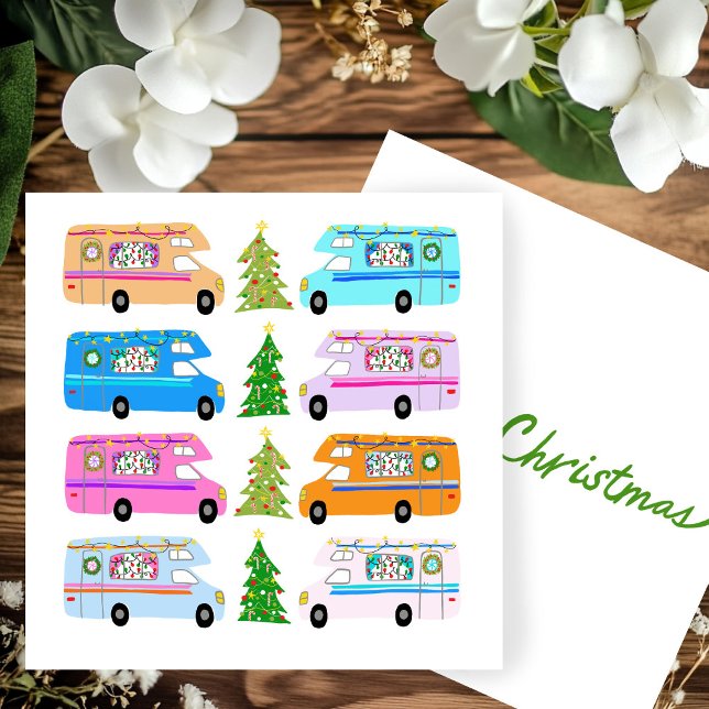 Holiday Retro RV Motorhomes Xmas Christmas Card (Cute Christmas Retro RV Motorhomes Xmas Holiday Square Card
)