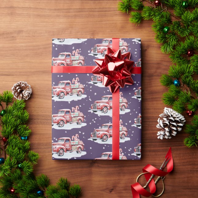 Holiday Retro Truck With Candy Canes Wrapping Paper (Holiday Gift)