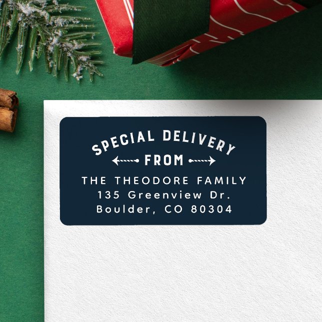 Holiday return address special delivery navy blue label (Creator Uploaded)