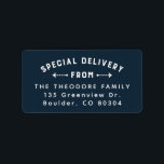 Holiday return address special delivery navy blue label<br><div class="desc">This classic navy blue holiday return address sticker is perfect to pair with your holiday moving announcement. With a cute "special delivery from" type treatment, this Christmas return address label is designed to coordinate with the Lea Delaveris Design New Address collection but can also work well with a variety of...</div>