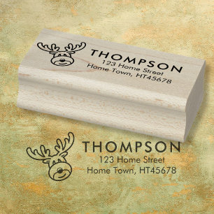 Holiday Rudolph Reindeer Christmas Return Address Rubber Stamp