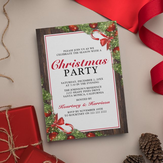 Holiday Rustic Pine Christmas Party Invitation (Creator Uploaded)