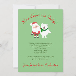 Holiday Santa and Bear Christmas Party Invitation