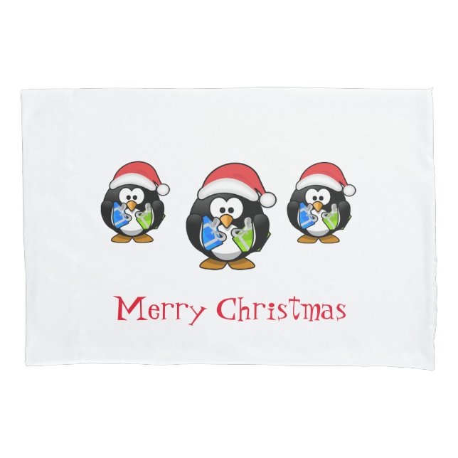 Holiday Santa Penguins Pillowcase (Front)