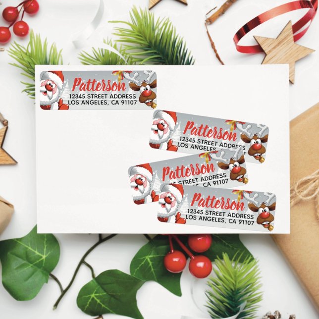 Holiday Santa & Reindeer Personalised Return Label (Creator Uploaded)