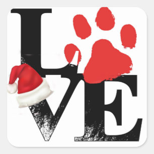Holiday Santapaws -Paw Print in Christmas LOVE Square Sticker