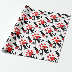 Holiday Santapaws -Paw Print in Christmas LOVE Wrapping Paper