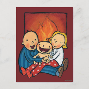 Holiday Scene: Family in Front of the Fireplace Postcard
