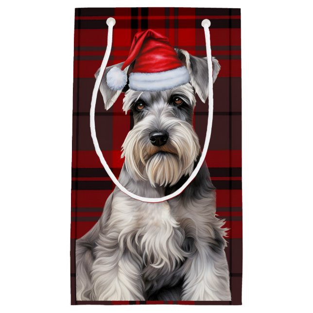 Holiday Schnauzer Dog Holiday Plaid Christmas Small Gift Bag (Front)