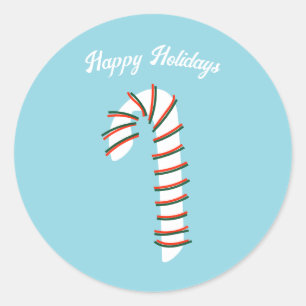 Holiday Season Artistic Candy Cane Greeting Classic Round Sticker