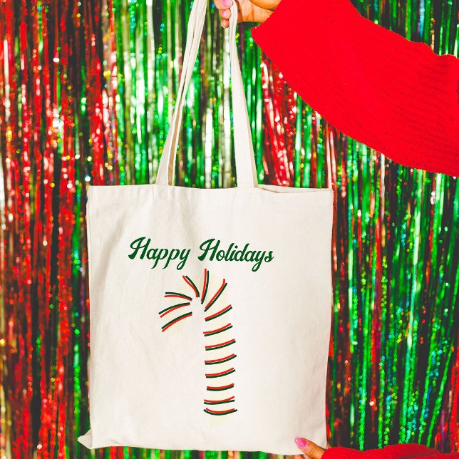 Holiday Season Artistic Candy Cane Greeting Tote Bag (Creator Uploaded)