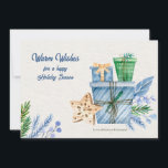 Holiday Season Blue Greeting Card<br><div class="desc">A watercolor holiday card featuring presents, pine branches, berries and a star ornament. (Image by pikisuperstar on Freepik). The card is easy to customise with your wording, font and font colour. Not exactly what you're looking for? All our products can be custom designed to meet your needs at no extra...</div>