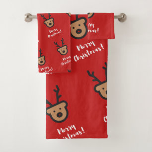  Holiday Season, Christmas, Cute Reindeer Bath Towel Set