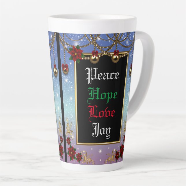 Holiday Season Decorations Blue Frame Latte Mug (Right Angle)