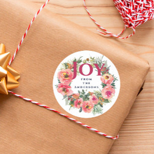 Holiday Season Joy Wreath Botanical Classic Round Sticker