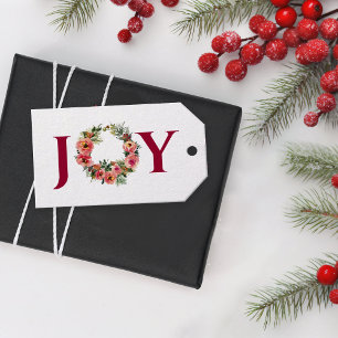 Holiday Season Joy Wreath Botanical Gift Tags