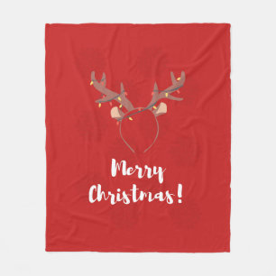 Holiday Season, Merry Christmas, Cute Reindeer Fleece Blanket
