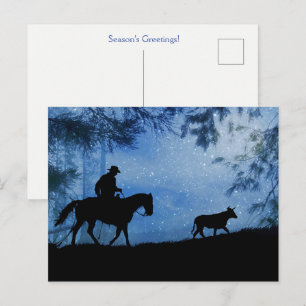 Holiday Seasons Greetings Cowboy Cattle Postcard