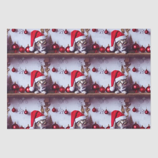 Holiday Shelf Kitty - Christmas Cat Tissue Paper (Front)