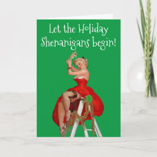 Holiday Shenanigans Retro Pinup Christmas Postcard