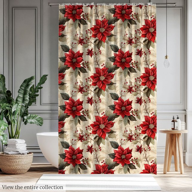 Holiday Shower Curtain with Classic Xmas Flowers (Holiday Shower Curtain with Classic Xmas Flowers)