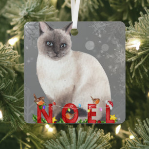 Holiday Siamese Cat Watercolor   Metal Tree Decoration