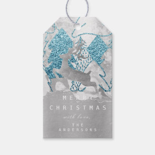 Holiday Silver Blue Grey Christmas Grunge Reindeer Gift Tags